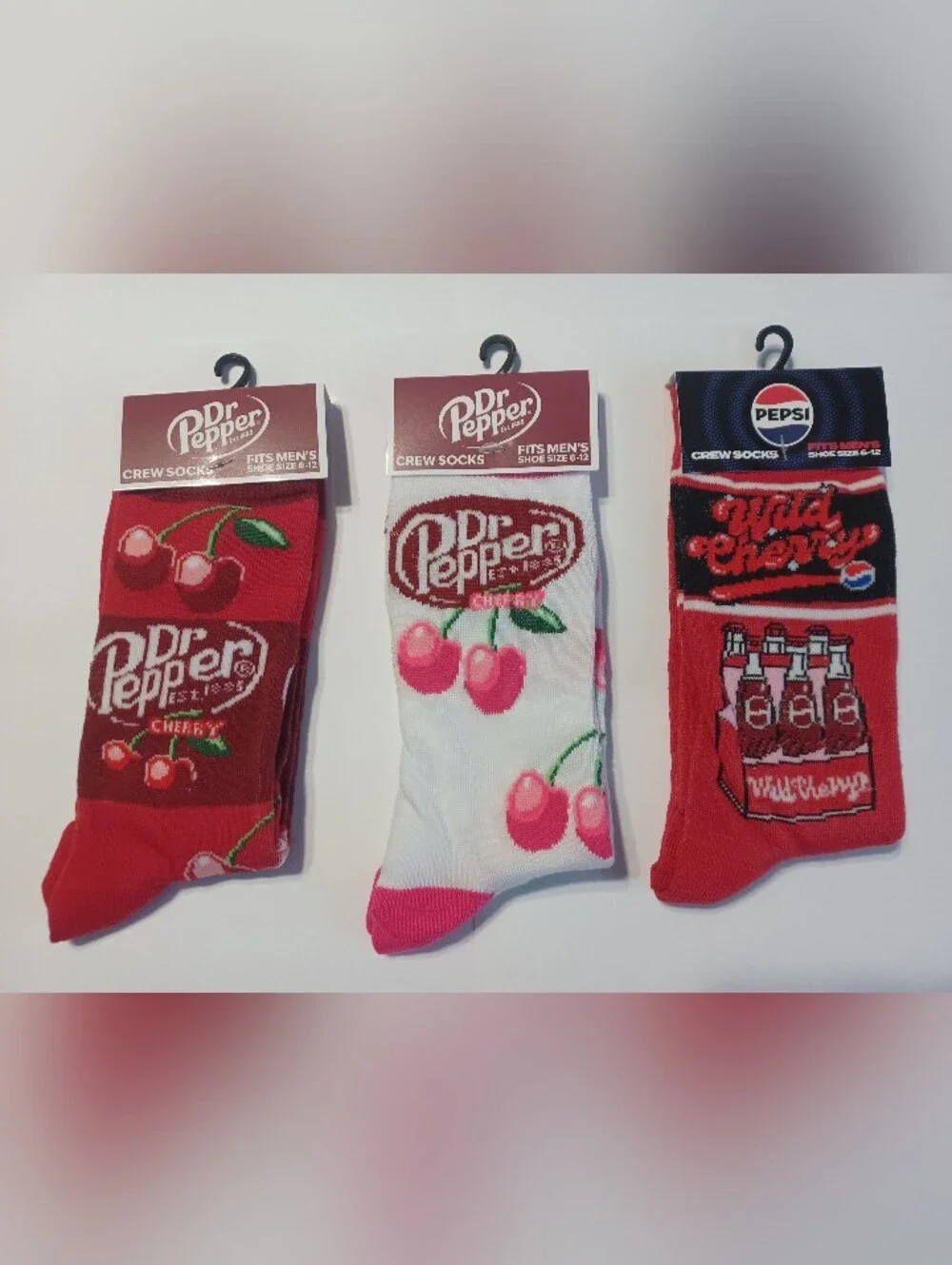 Pick 1️⃣ Dr. Pepper Cherry & Pepsi Wild Cherry Socks - Picture 1 of 2
